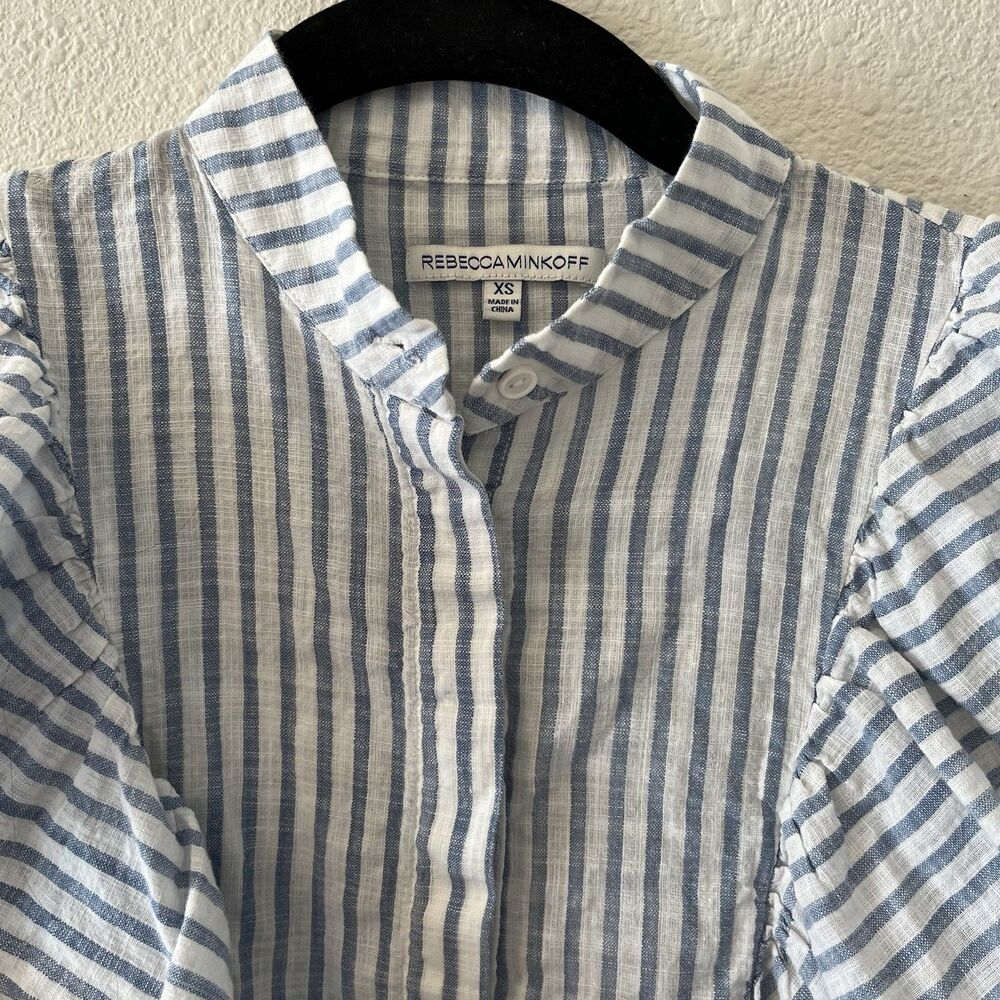 Rebecca Minkoff Blouse Women's XS Ciera Ruffle Top Striped Button Up Victorian - Picture 3 of 15